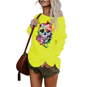 Halloween Undead Skull Print Irregular T-shirt