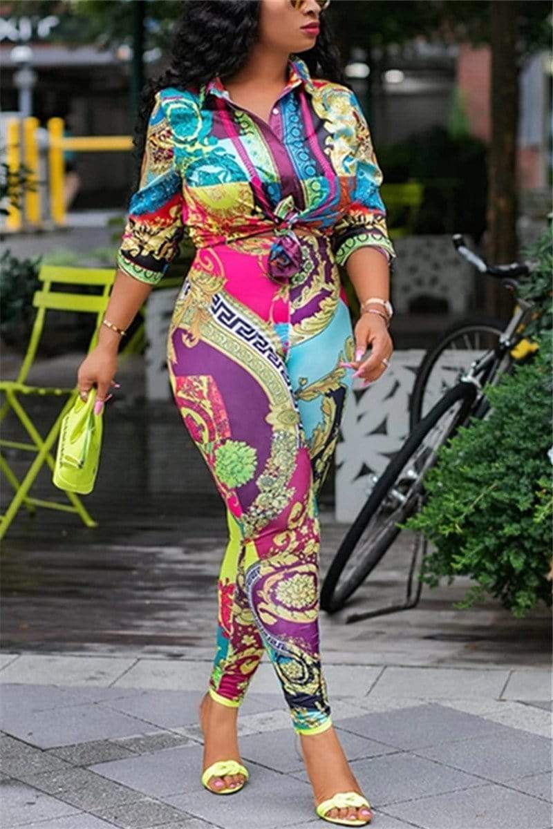 Fashion Printed Multicolor Suit