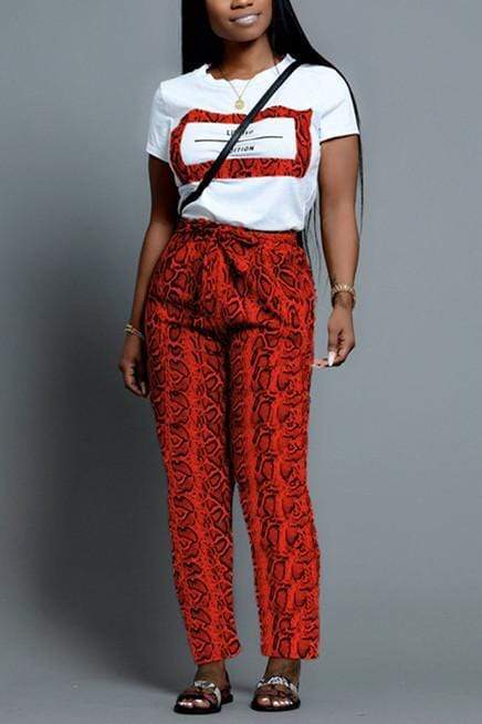 Fashion Snakeskin Print Short Sleeve Trousers Set