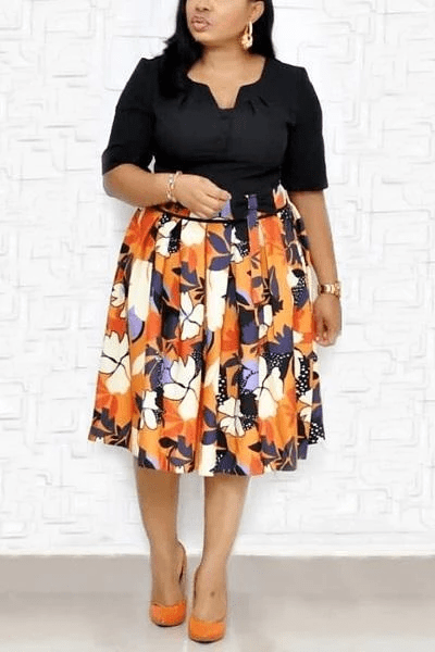 Large Size Printed Midi Dress