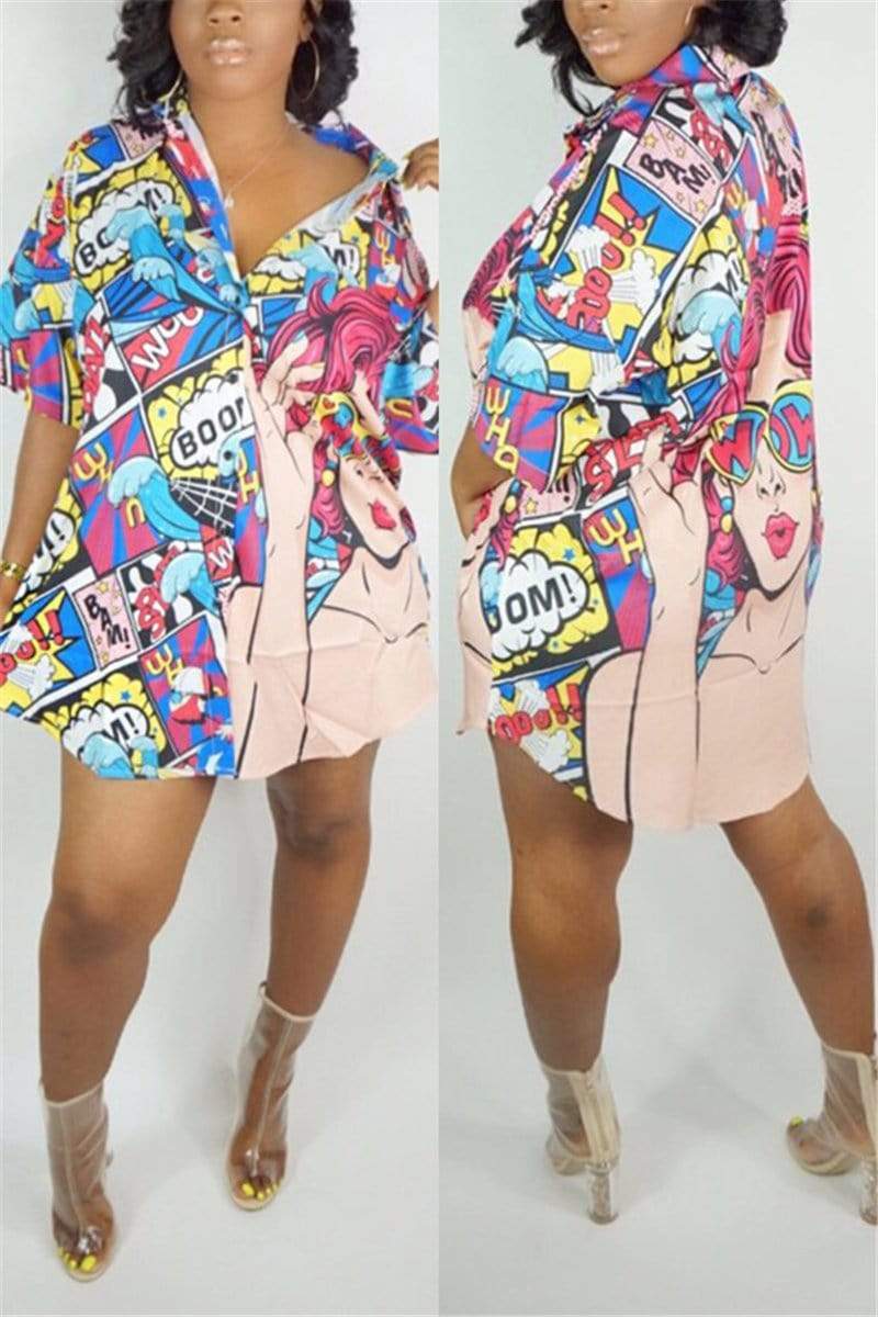 Fashion Casual Print Shirt Dress