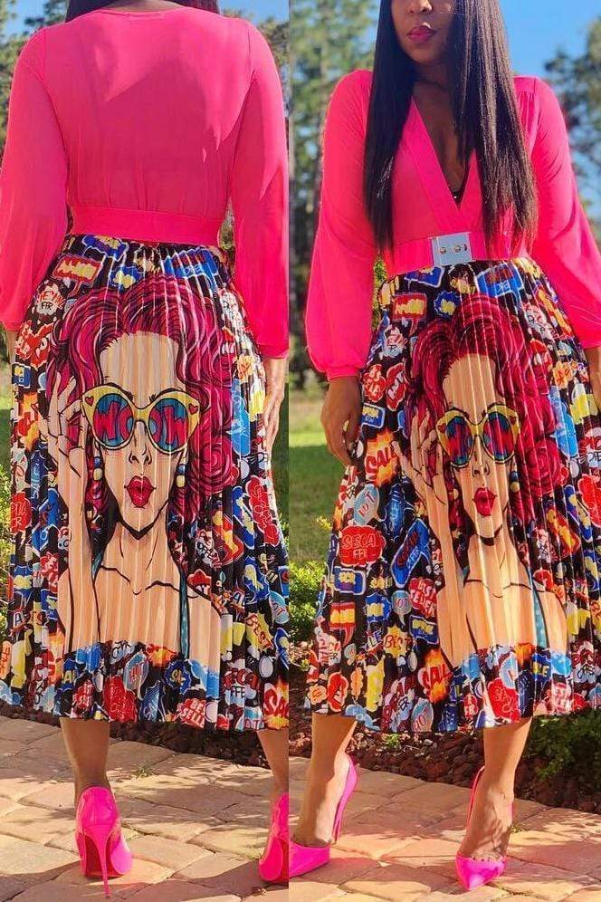 Cartoon Print Pleated Skirt