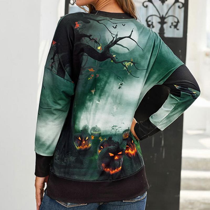 Halloween Cartoon Pumpkin Print Pullover Shirt