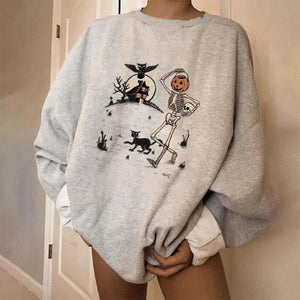 Eagle cat skeleton printed loose designer sweatshirt