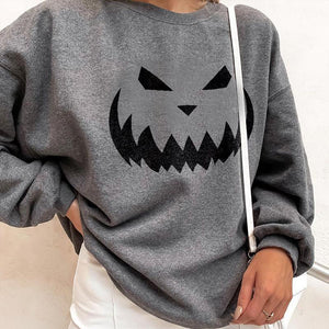 Halloween pumpkin print designer loose sweatshirt