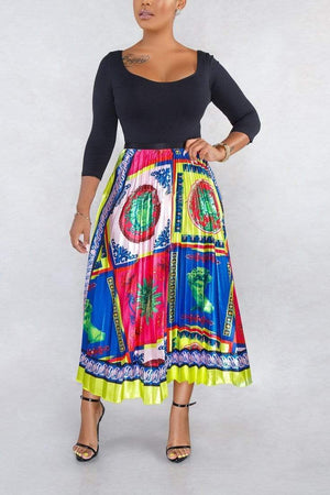 Printed Pleated Skirt