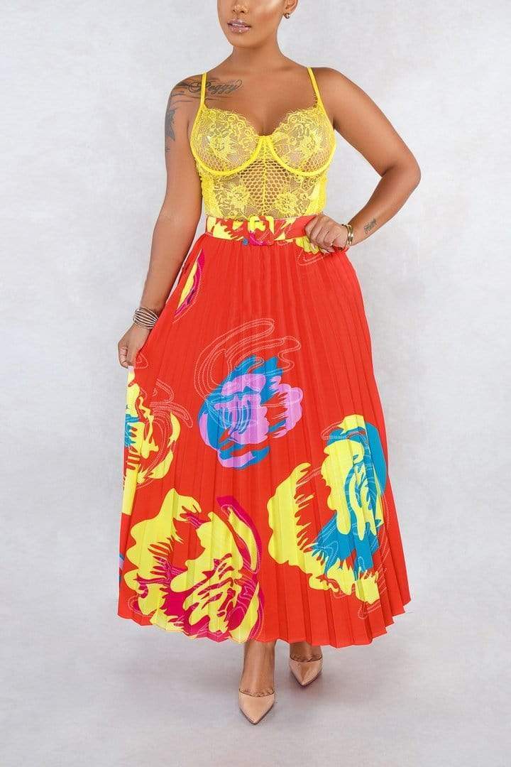 Printed Pleated Skirt