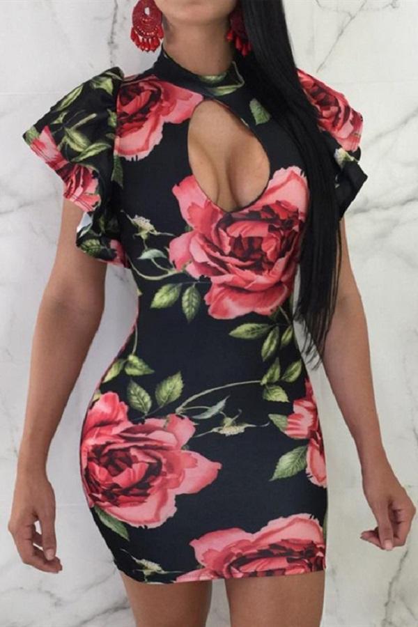 Sexy Slim Printed Turtleneck Dress