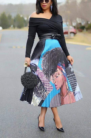 Printed Pleated Skirt