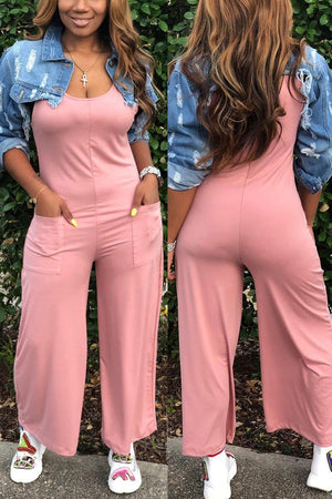 Sexy Round-Neck Sleeveless Wide-Leg Jumpsuit