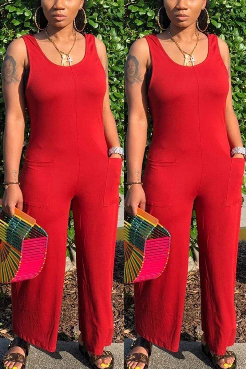 Sexy Round-Neck Sleeveless Wide-Leg Jumpsuit