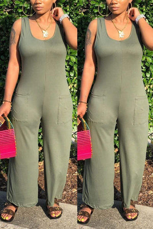 Sexy Round-Neck Sleeveless Wide-Leg Jumpsuit