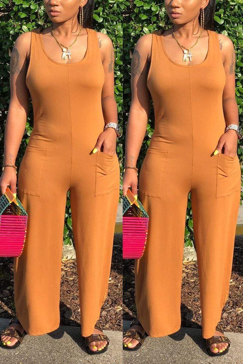 Sexy Round-Neck Sleeveless Wide-Leg Jumpsuit