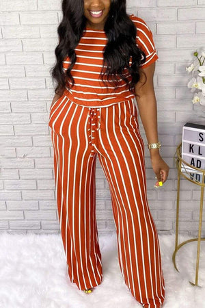 Fashion Casual Striped Printed Jumpsuit