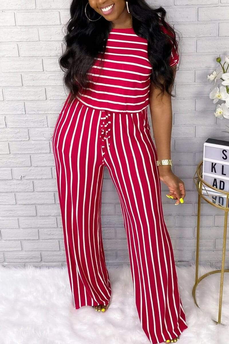 Fashion Casual Striped Printed Jumpsuit