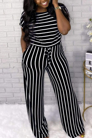 Fashion Casual Striped Printed Jumpsuit