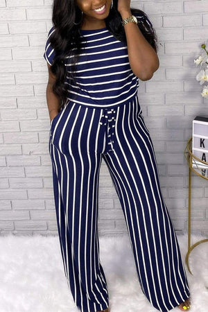 Fashion Casual Striped Printed Jumpsuit