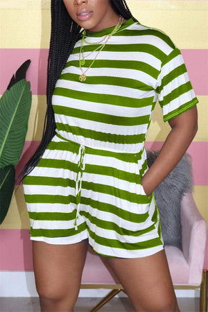 Casual Striped Printed Short Sleeved Romper