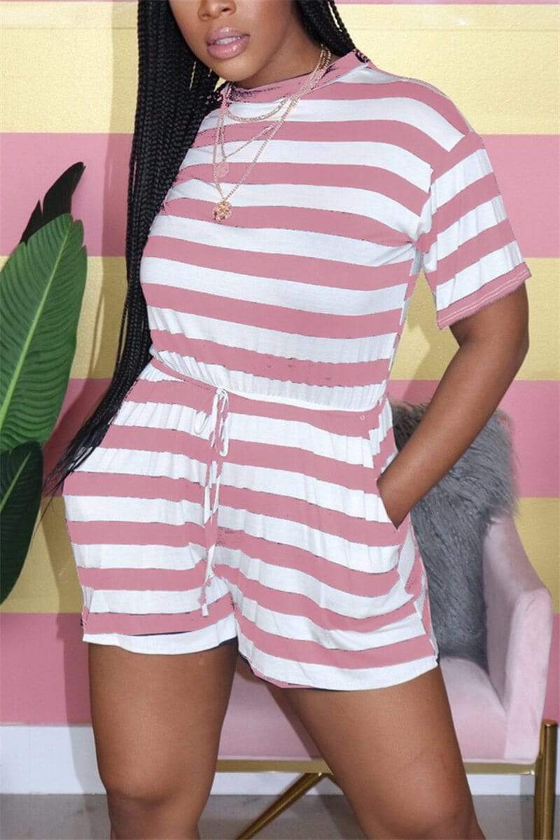 Casual Striped Printed Short Sleeved Romper