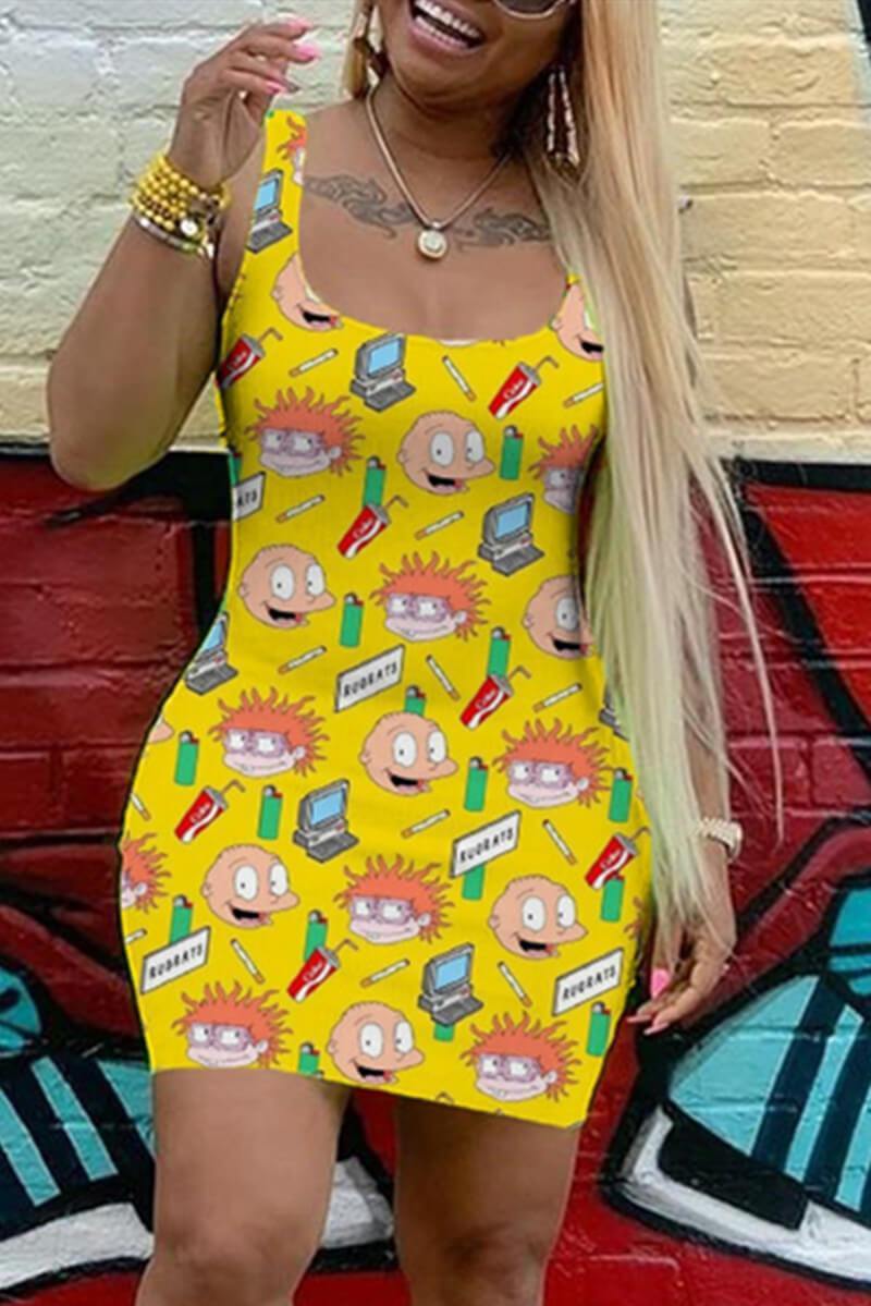 Sexy Casual Printed Light Vest Slim Dress
