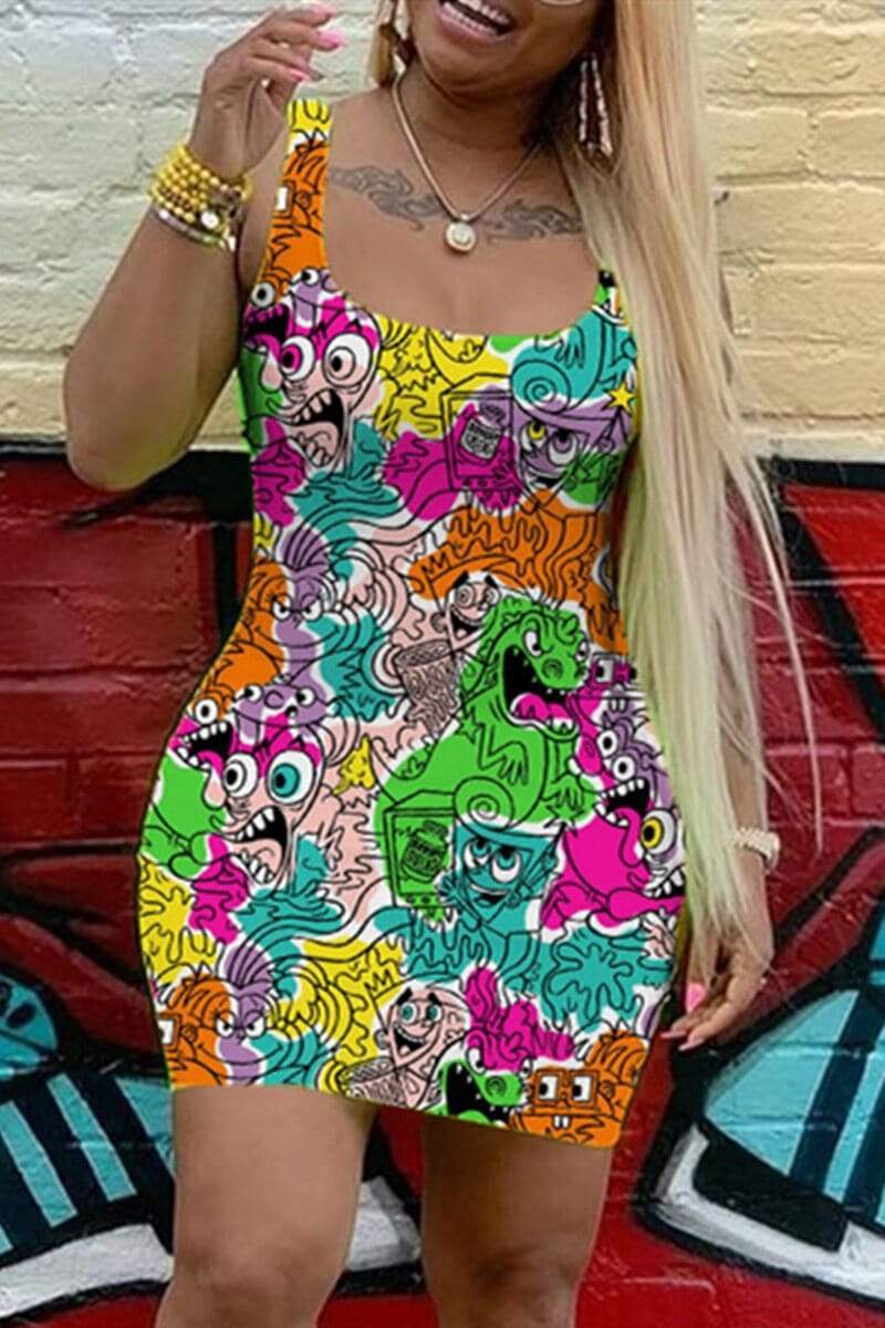 Sexy Casual Printed Light Vest Slim Dress