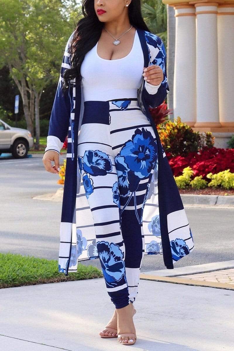 Sexy Printing Cardigan Long-Sleeve Pants Set