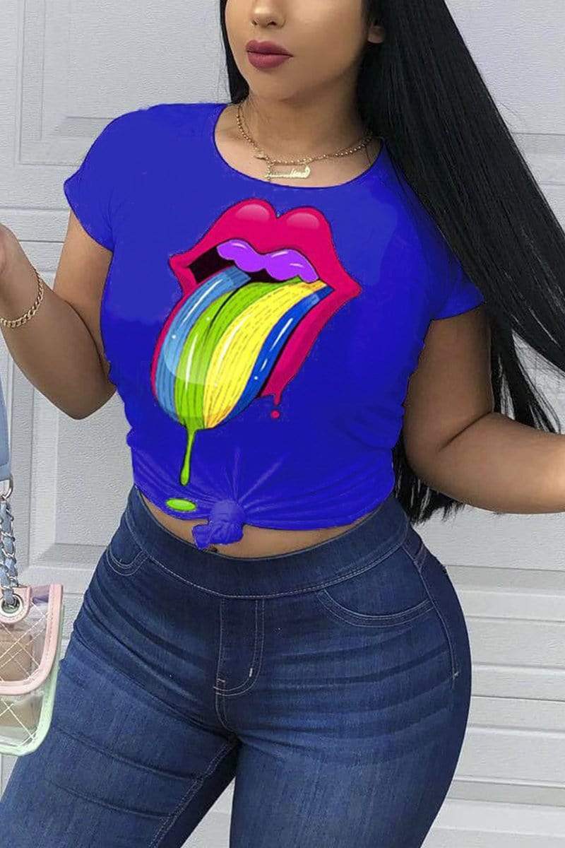 Casual Lip Print Short Sleeve T-Shirt