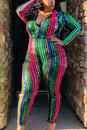 Fashion Large Size Sequins Jumpsuit