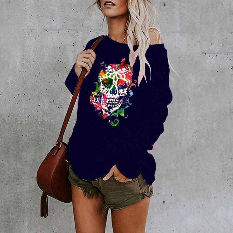 Halloween Undead Skull Print Irregular T-shirt