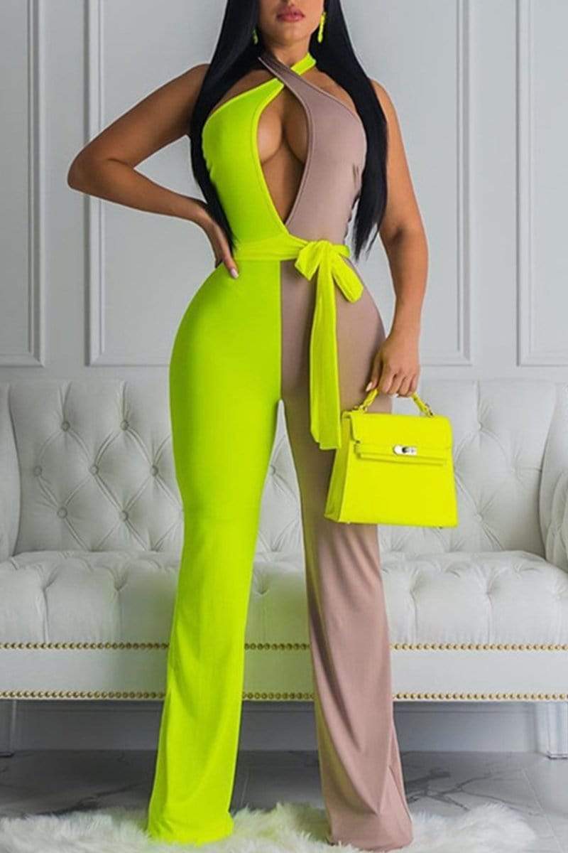 Sexy Fashion Stitching Sleeveless Jumpsuit