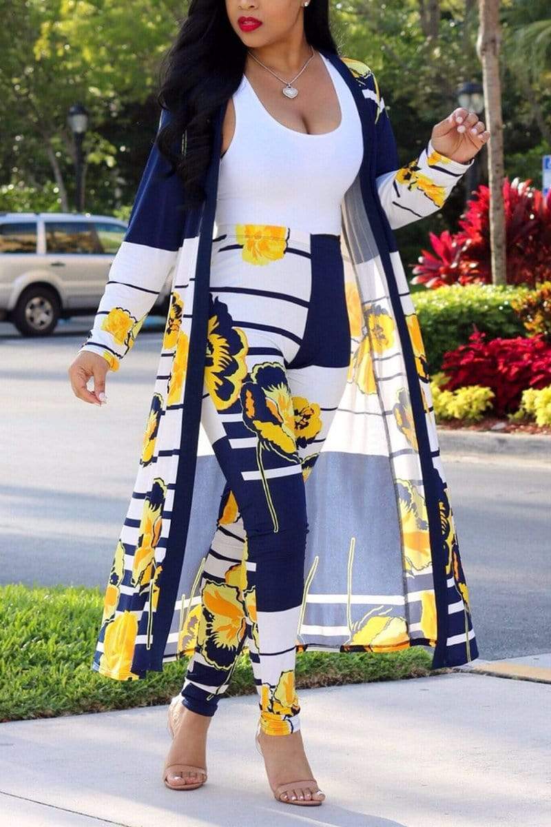 Sexy Printing Cardigan Long-Sleeve Pants Set