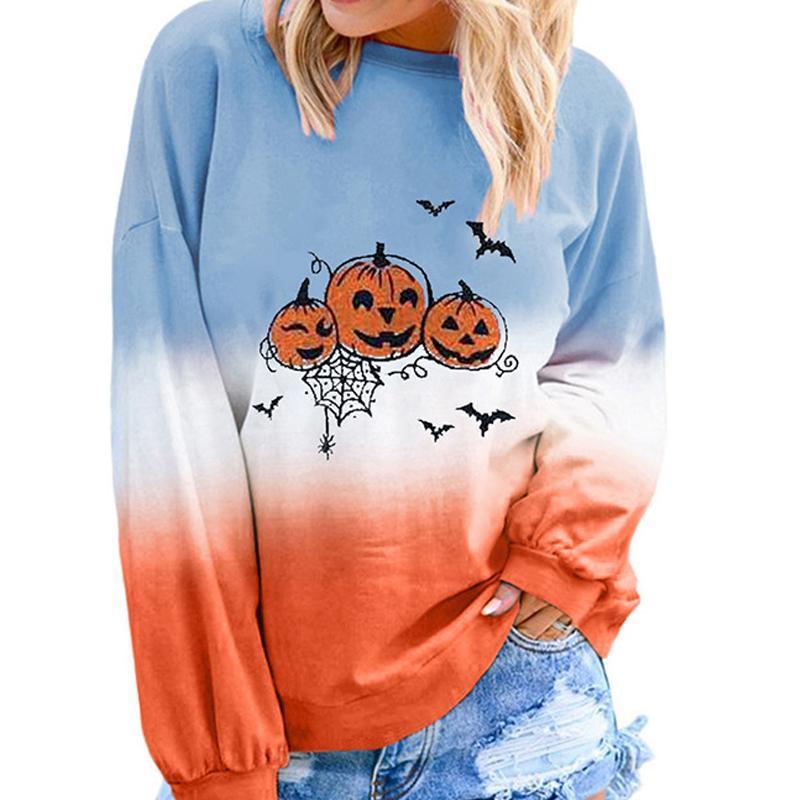 Halloween Gradient Pumpkin Print Pullover Sweatshirts