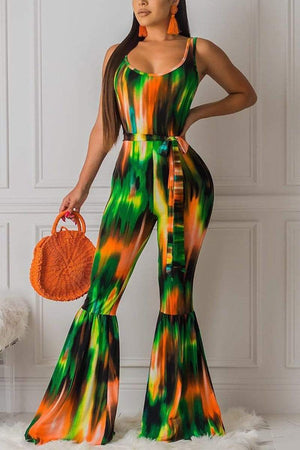 Sexy Color Printing Trumpet Jumpsuit