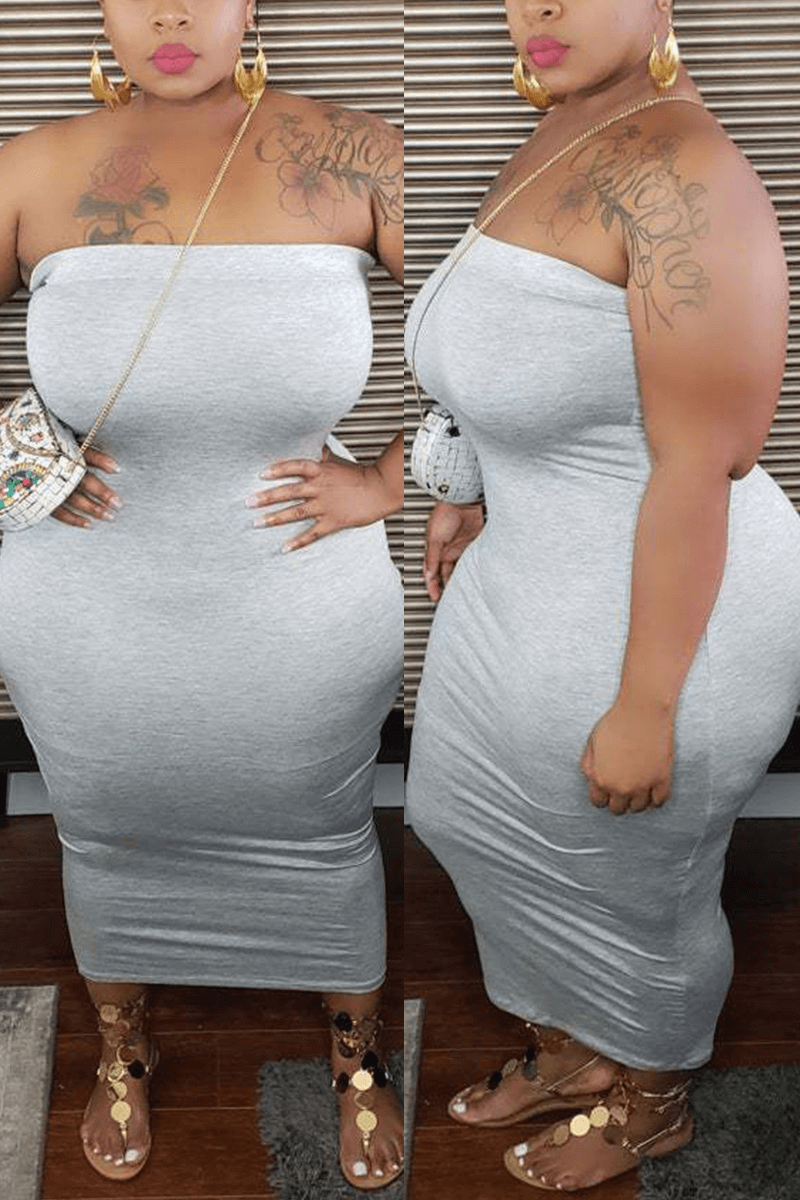 Sexy Plus Size Solid Color Strapless Dress