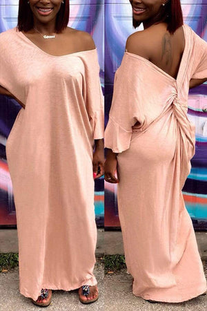 Fashion Casual V-neck Light Long Dress - VogueRegion