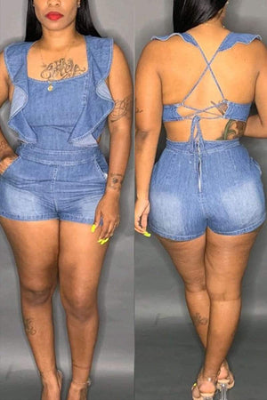 Sexy Fashion Sleeveless Denim Romper