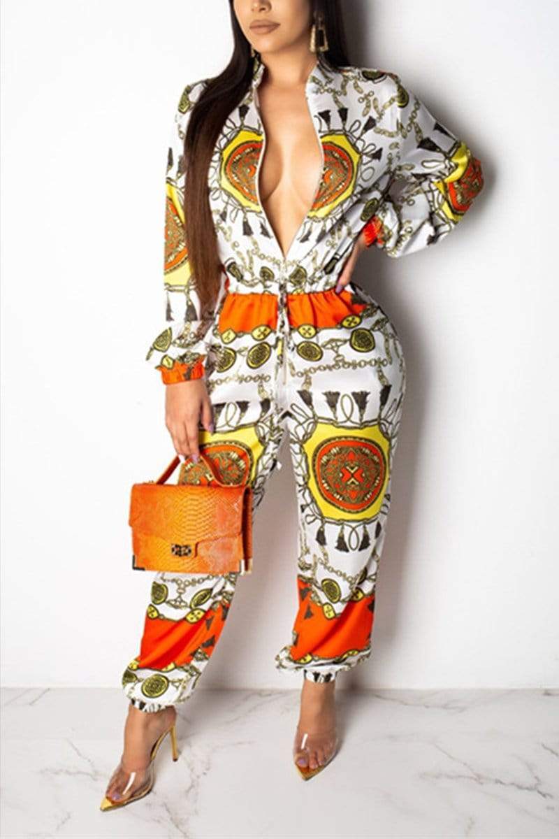 Sexy Fashion Printed Long Sleeve Jumpsuit