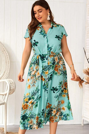 Stylish Flowers Print Shirt Dress