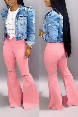 Fashion Casual Denim Flared Pants - VogueRegion