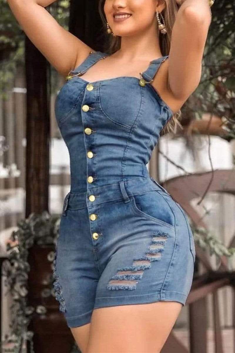 Fashion Denim Slimming Suspenders Jumpsuit - VogueRegion