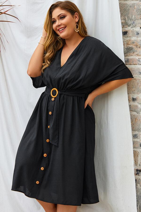 Casual V-neck Solid Color Dress