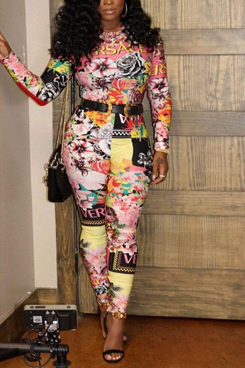 Fashion Casual Printing Long Sleeve Jumpsuit - VogueRegion