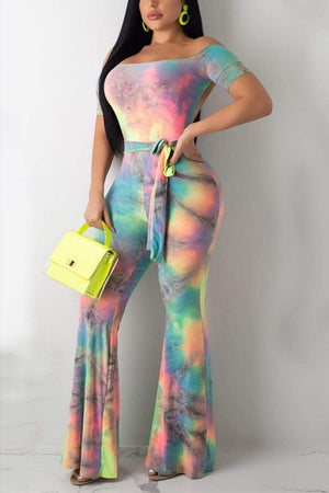 Casual Printed Halter Horn Jumpsuit - VogueRegion