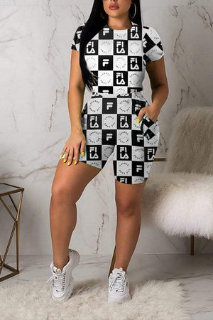 Letter Grid Printed Shorts Set