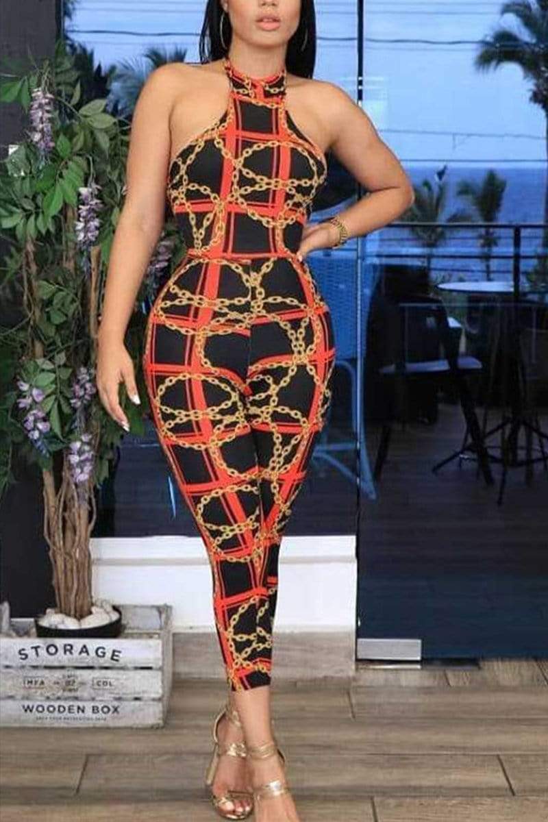 Sexy Fashion Sleeveless Printed Jumpsuit