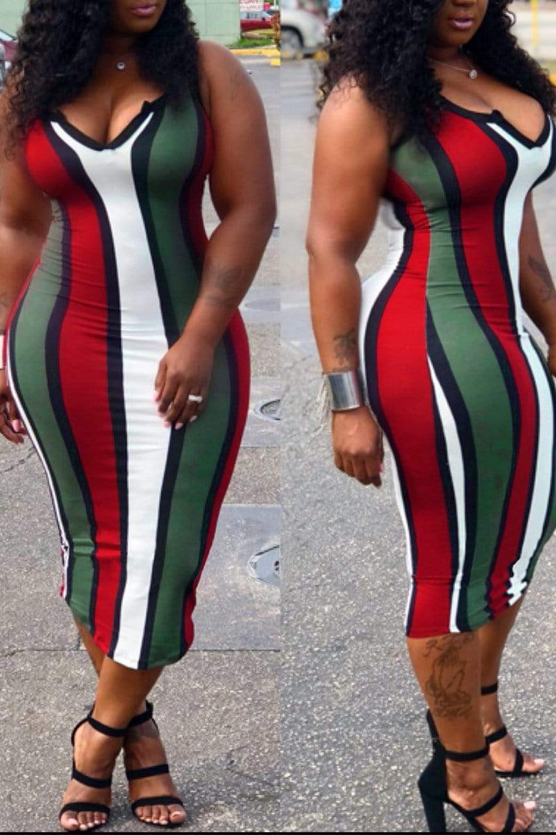 Sexy Deep V Strapless Stripe  Hip-Package Dress