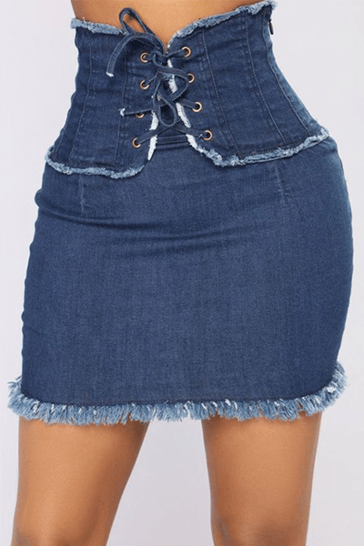 VogueRegionCasual Waisted Denim Mini Skirts