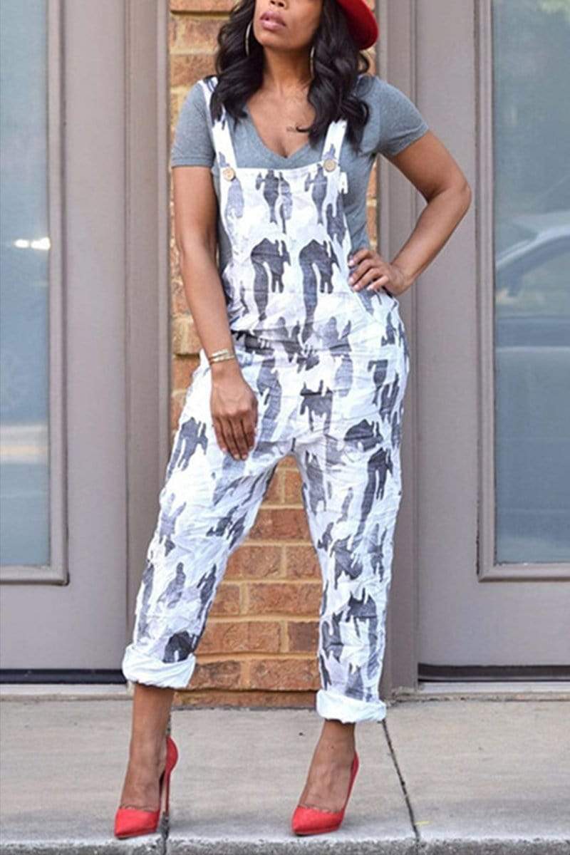 Fashion Casual Printing Strap Jumpsuit - VogueRegion