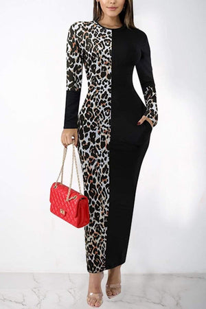 Casual Leopard Print Stitching Dress