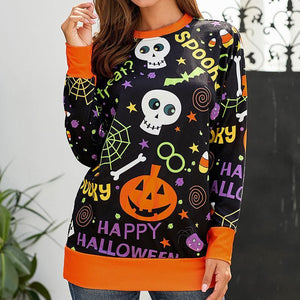 Halloween Cartoon Pumpkin Print Pullover Shirt